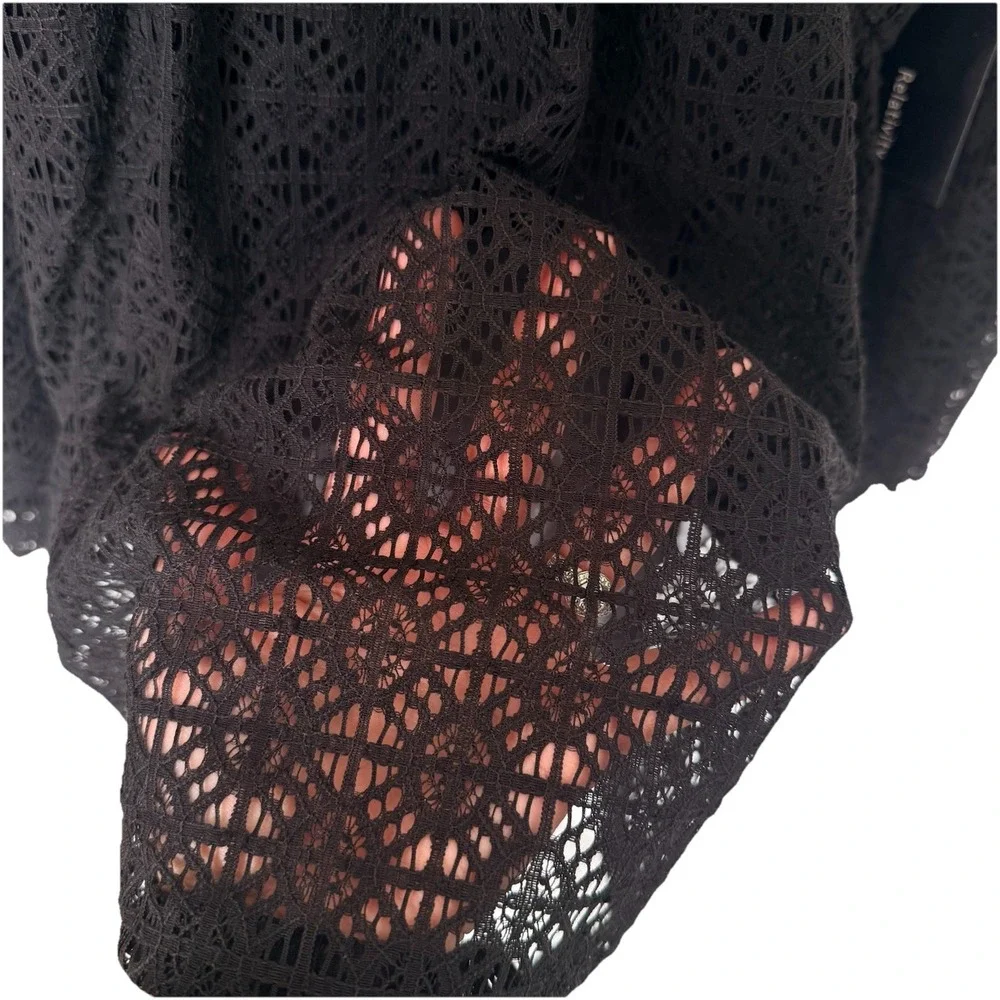 NWT Crochet Lace Blouse 1X Black Sheer Boho Festival Bell Sleeve Top Stretch - Picture 3 of 13